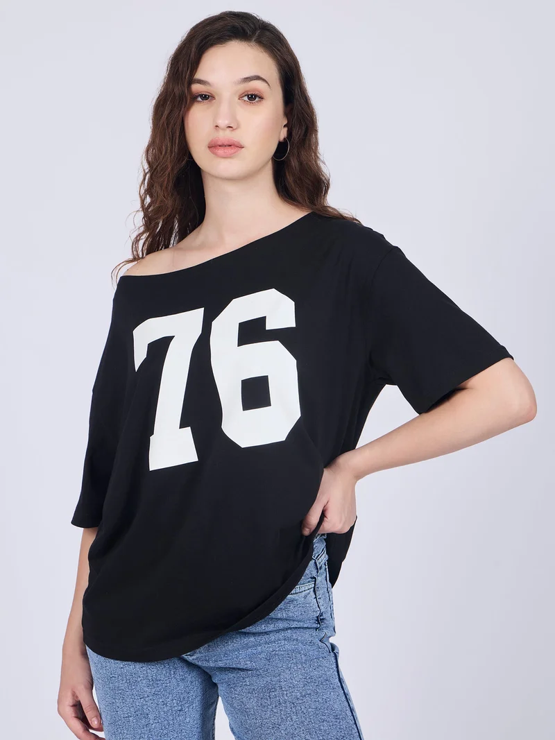 Outzidr Black Black Graphic Oversized T-Shirt for Women | Best Price UAE